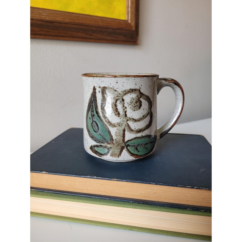 Vintage Otagiri Speckled Stoneware Coffee Cup Mug Floral Japan